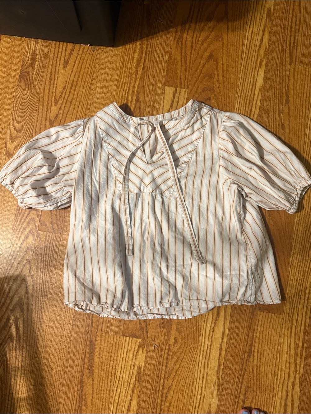 LC Lauren Conrad Cream Blouse with Tan Stripes